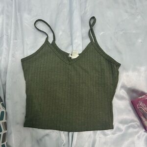 Olive Green Ribbed Crop Camisole Top